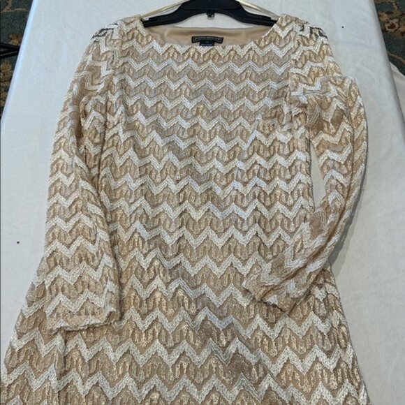 Jessica Howard size 12 shimmering Gold white lace, midi dress, Long Sleeve - Picture 6 of 6